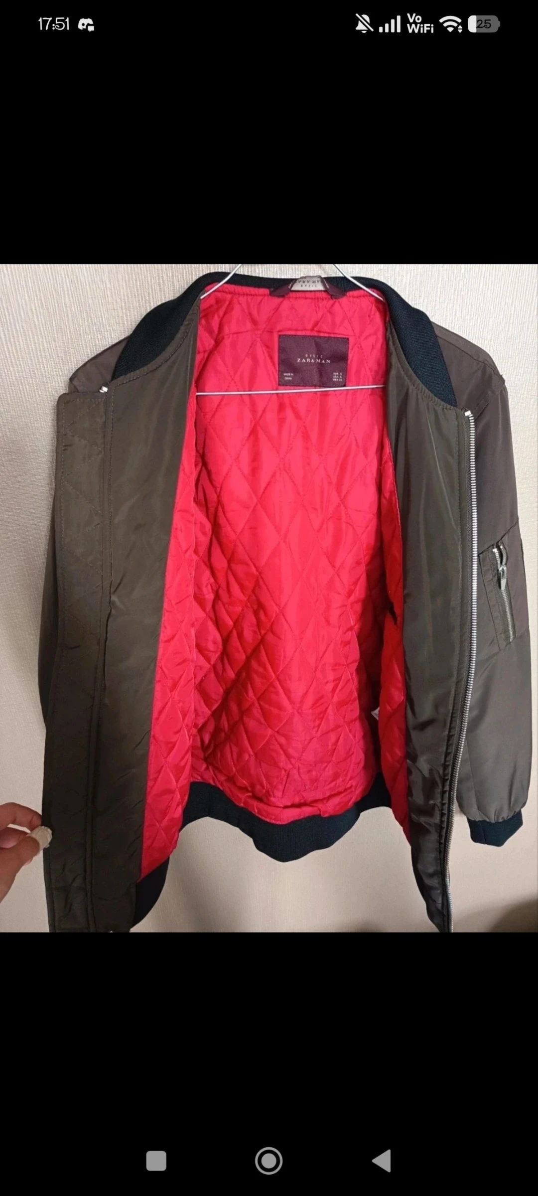 🧥 Blusão Bomber Zara Homem Kaki / Taupe – Forro Vermelho Acolchoado – Tamanho P – photo 3